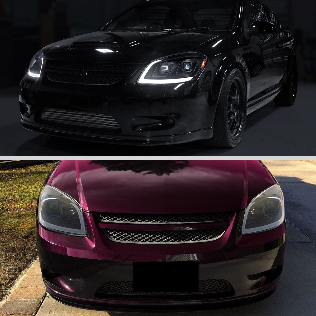 2005–2010 Chevrolet Cobalt Pontiac G5/Pursuit LED Bar Projector Headlights w/ LED DRL Light Tube (Matte Black Housing / Clear Lens)