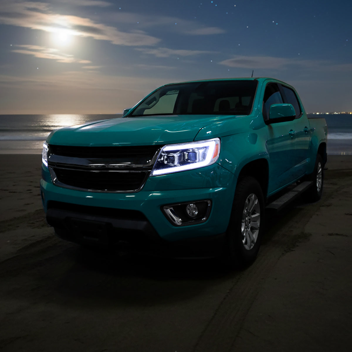 2015-2022 Chevrolet Colorado Projector Headlights w/ LED DRL Light Strip Sequential Turn Signal and Side Marker (Chrome Housing / Clear Lens)