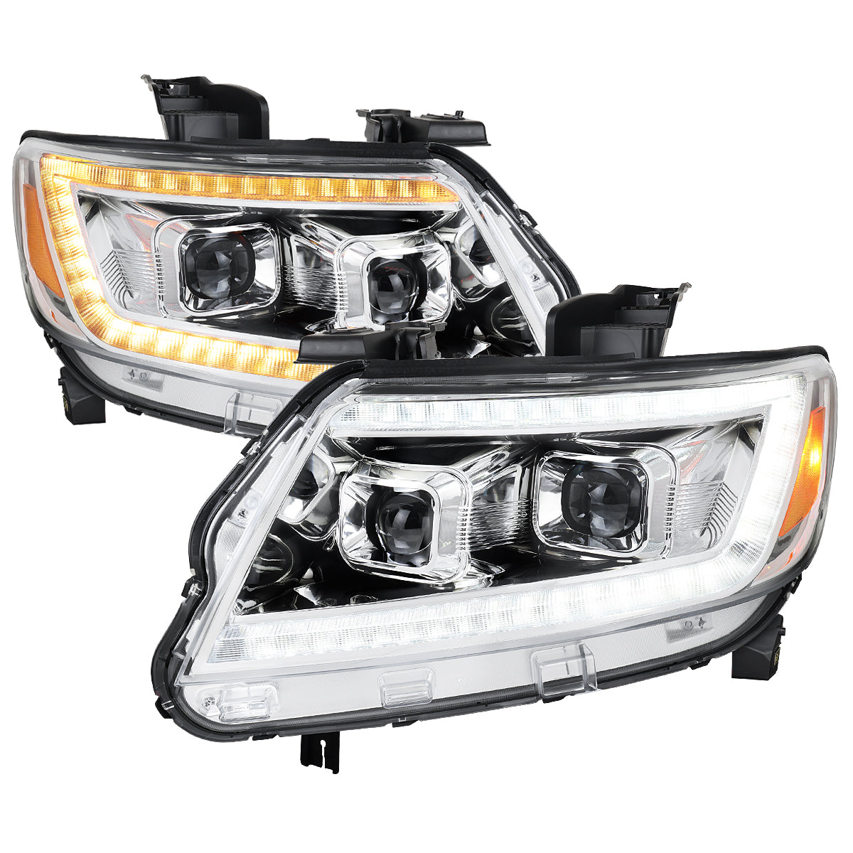 2015-2022 Chevrolet Colorado Projector Headlights w/ LED DRL Light Strip Sequential Turn Signal and Side Marker (Chrome Housing / Clear Lens)