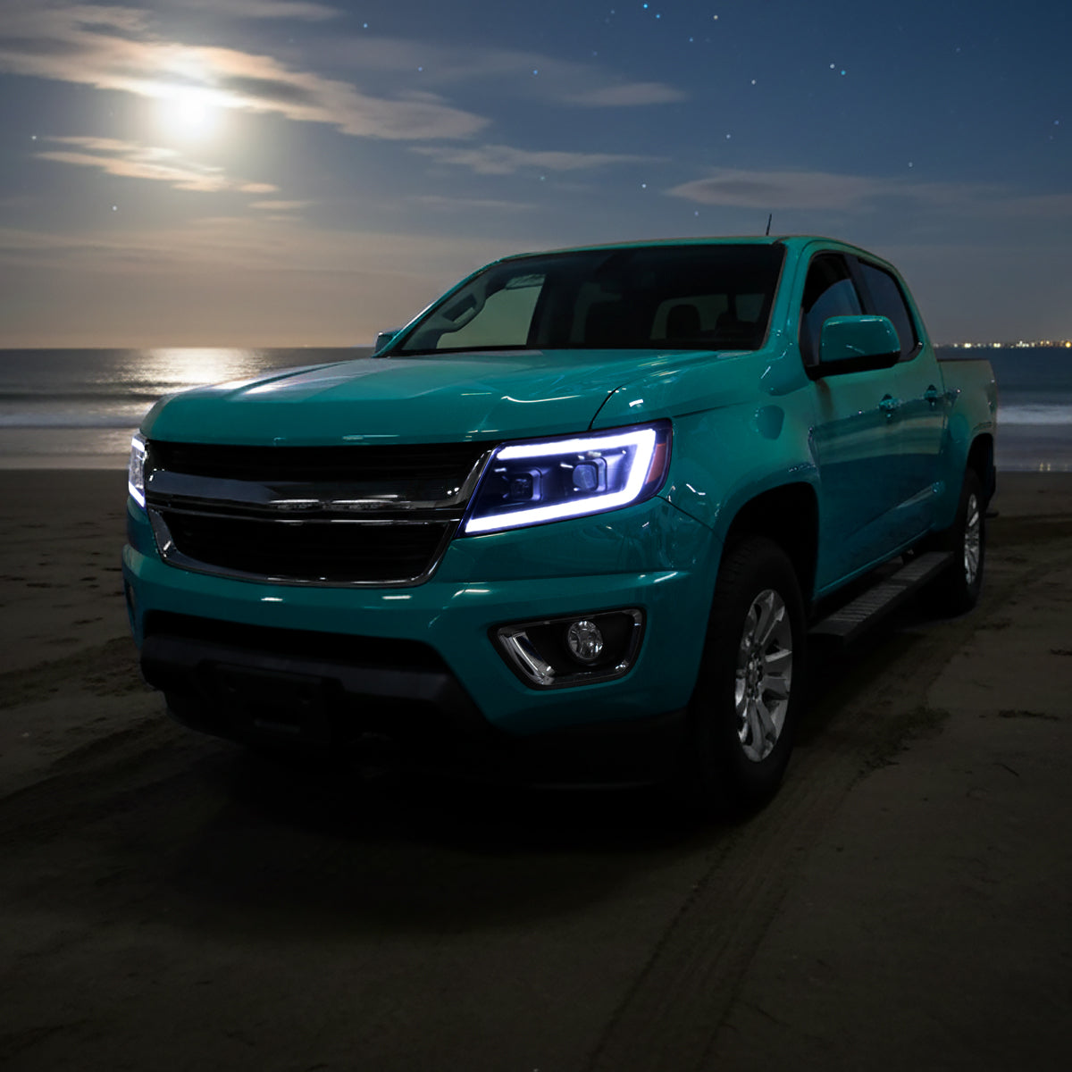 2015-2022 Chevrolet Colorado Projector Headlights w/ LED DRL Light Strip Sequential Turn Signal and Side Marker (Black Housing / Clear Lens)