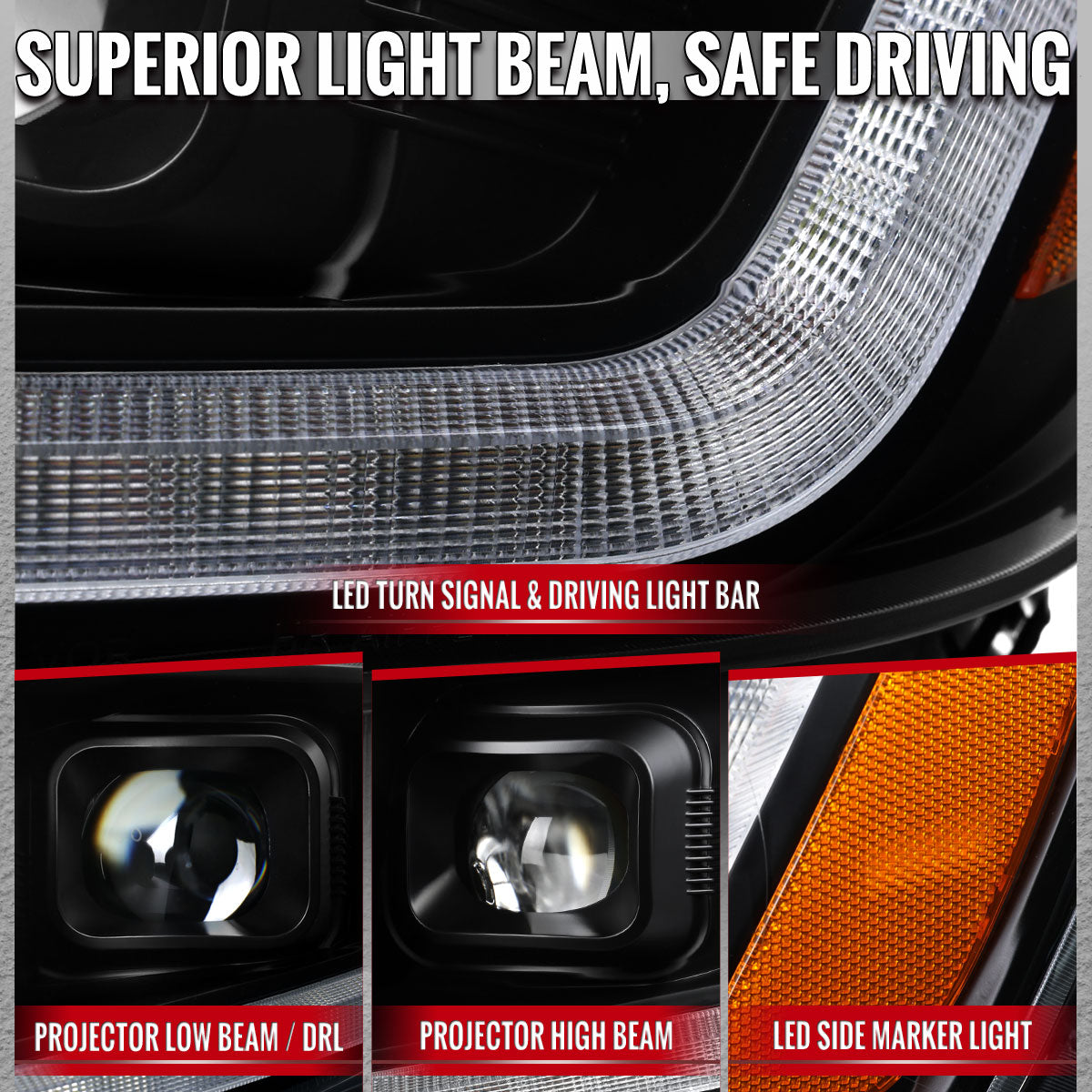 2015-2022 Chevrolet Colorado Projector Headlights w/ LED DRL Light Strip Sequential Turn Signal and Side Marker (Black Housing / Clear Lens)
