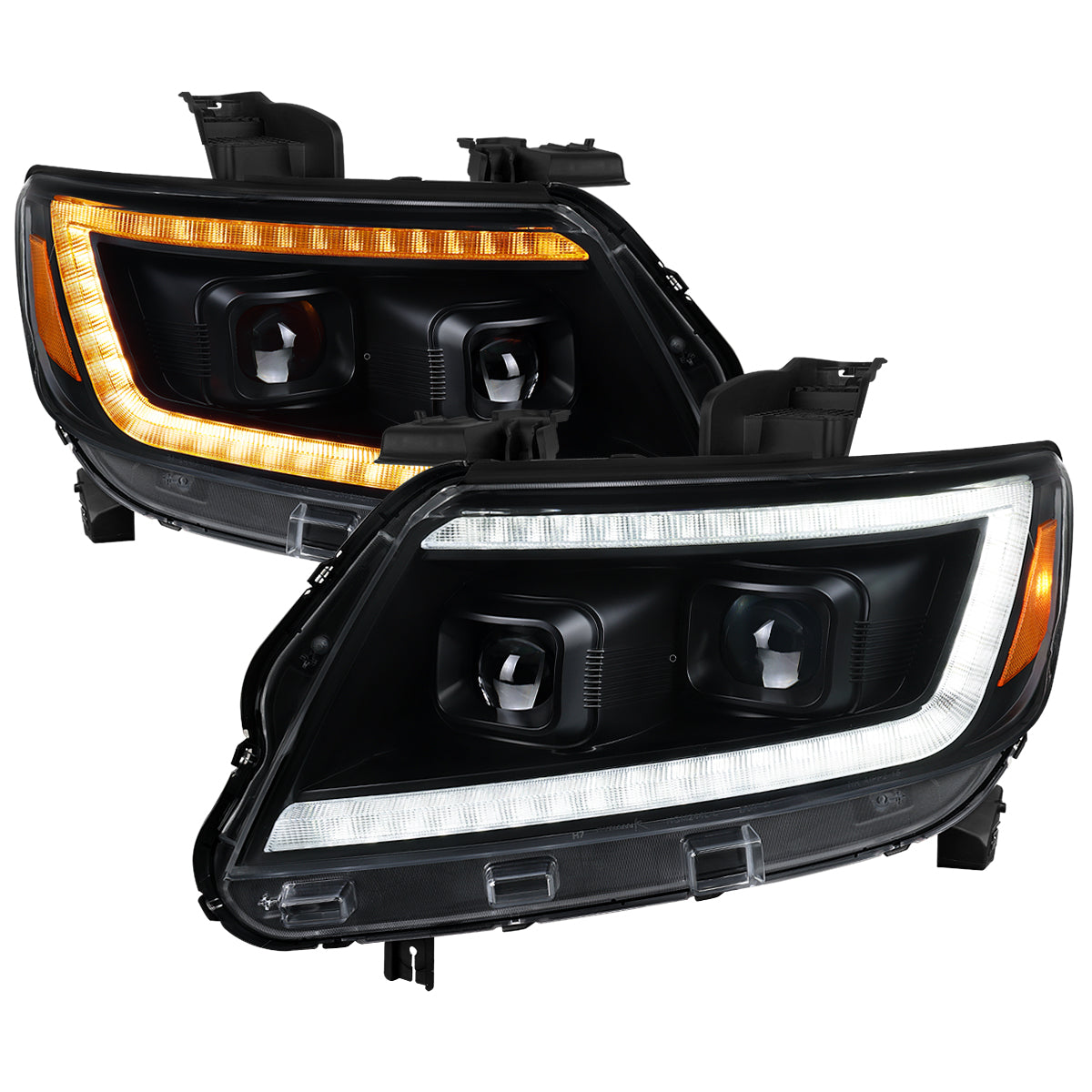 2015-2022 Chevrolet Colorado Projector Headlights w/ LED DRL Light Strip Sequential Turn Signal and Side Marker (Black Housing / Clear Lens)