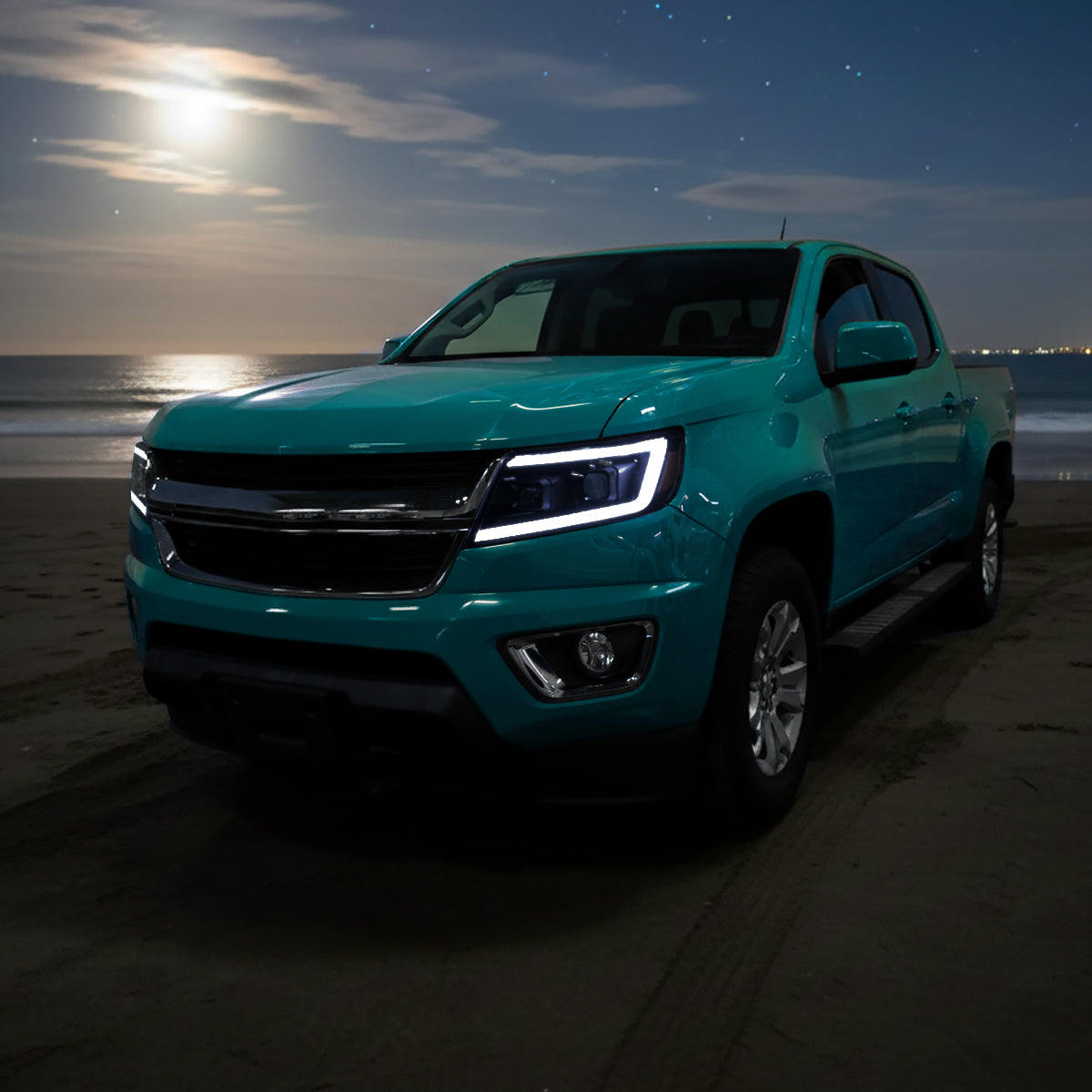 2015-2022 Chevrolet Colorado Projector Headlights w/ LED DRL Light Strip Sequential Turn Signal and Side Marker (Black Housing / Smoked Lens)