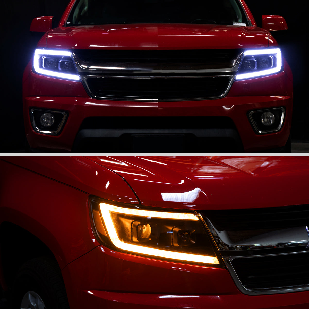 2015-2022 Chevrolet Colorado Projector Headlights w/ LED DRL Light Strip Sequential Turn Signal and Side Marker (Black Housing / Smoked Lens)