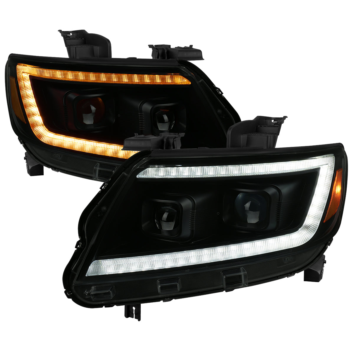 2015-2022 Chevrolet Colorado Projector Headlights w/ LED DRL Light Strip Sequential Turn Signal and Side Marker (Black Housing / Smoked Lens)