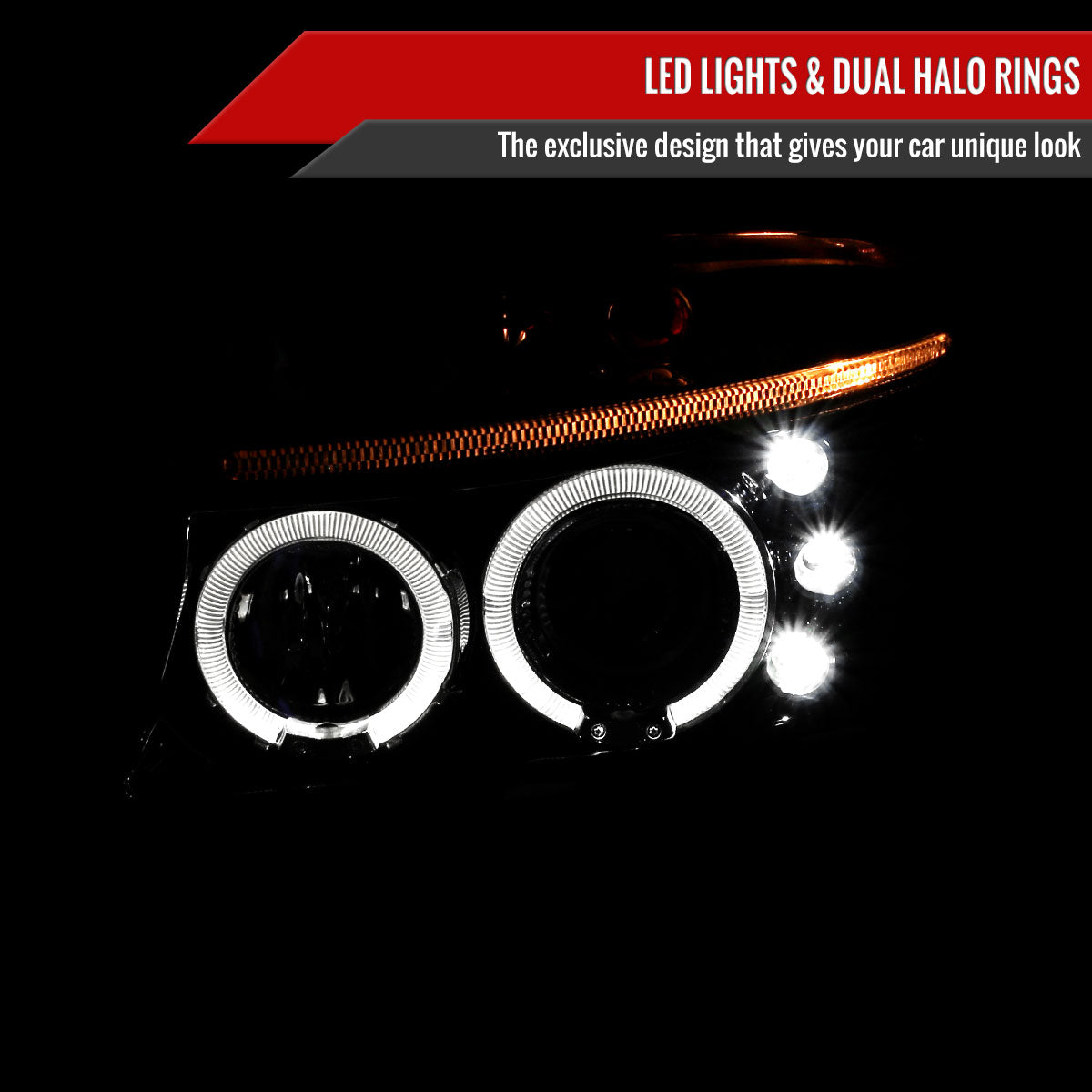1997-2004 Dodge Dakota/ 1998-2003 Durango Dual Halo Projector Headlights (Glossy Black Housing/Smoked Lens)