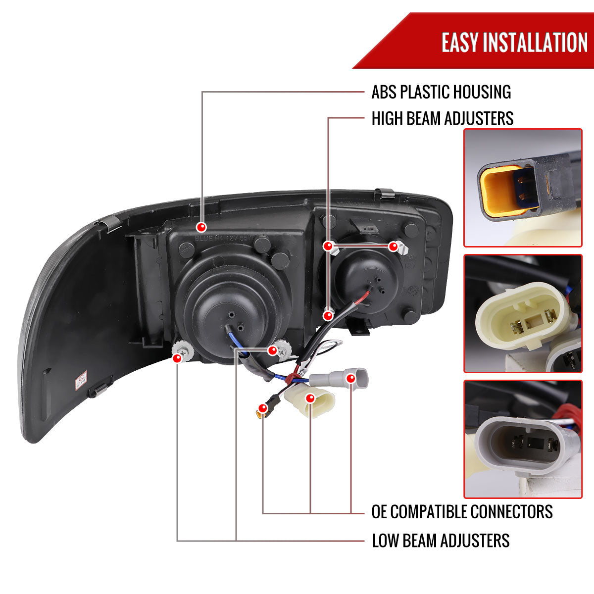 2000-2006 GMC Sierra/Denali/Yukon LED Strip Projector Headlights (Glossy Black Housing/Clear Lens)