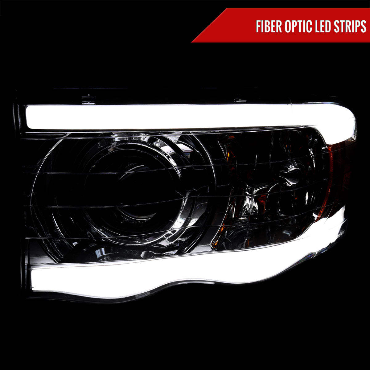 2002-2005 Dodge Ram 1500 / 2003-2005 Dodge Ram 2500 / 3500 LED Tube Projector Headlights (Chrome Housing/Smoked Lens)