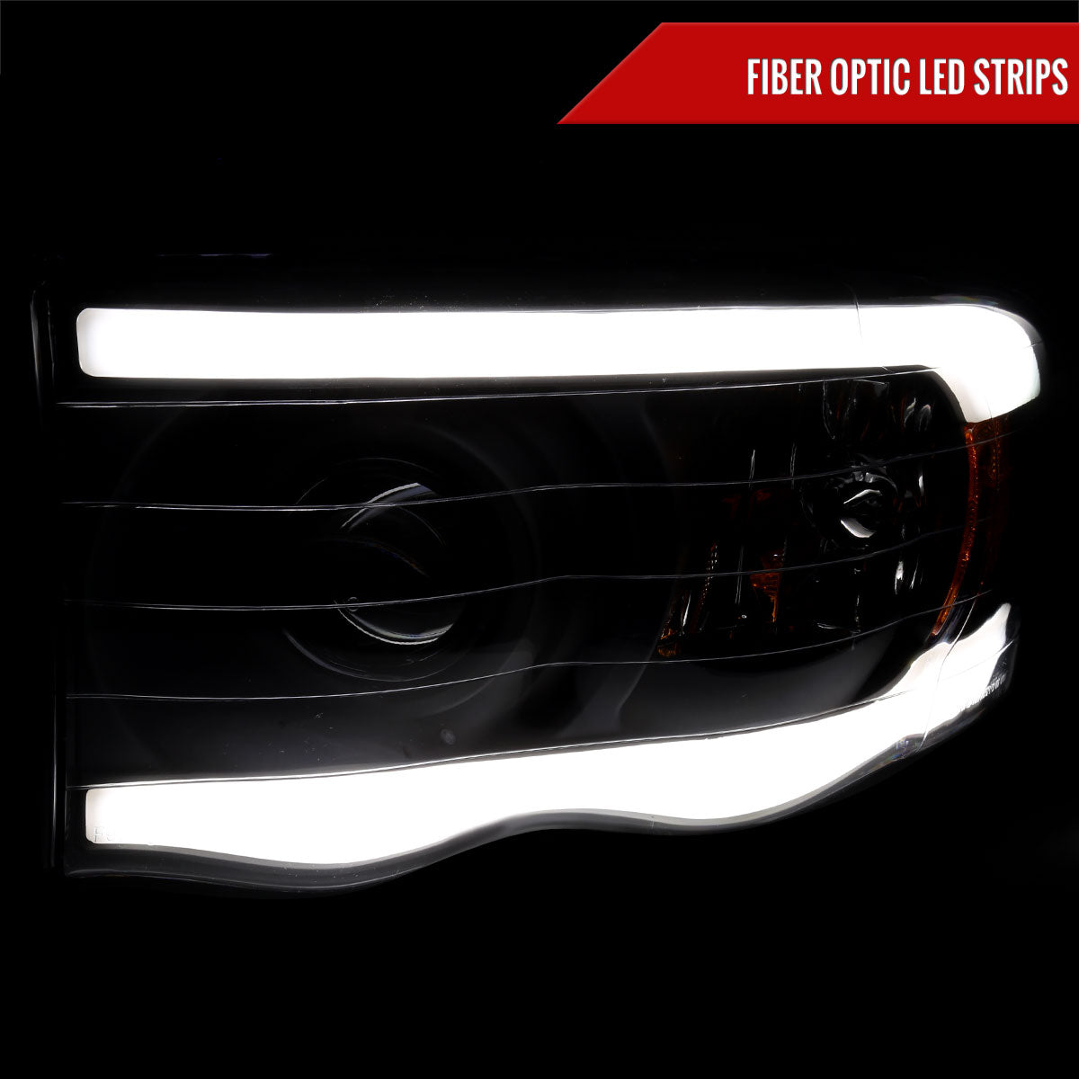 2002-2005 Dodge Ram 1500 / 2003-2005 Dodge Ram 2500 / 3500 LED Tube Projector Headlights(Matte Black Housing/Clear Lens)