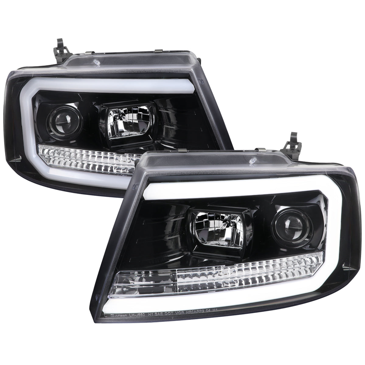 2004-2008 Ford F-150/ 2006-2008 Lincoln Mark LT LED C-Bar Projector Headlights (Jet Black Housing/Clear Lens)