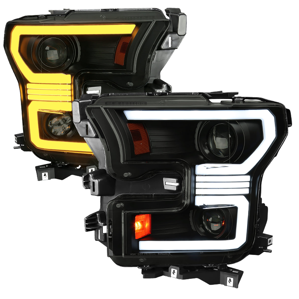 2015-2017 Ford F-150 LED Bar Projector Headlights w/ Switchback Sequential Turn Signals (Black Housing / Smoked Lens)