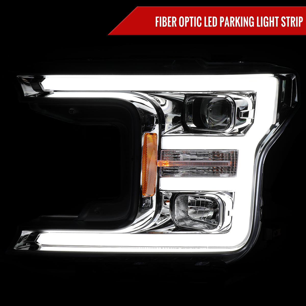 2018-2020 Ford F-150 LED C-Bar Projector Headlights (Chrome Housing / Clear Lens)
