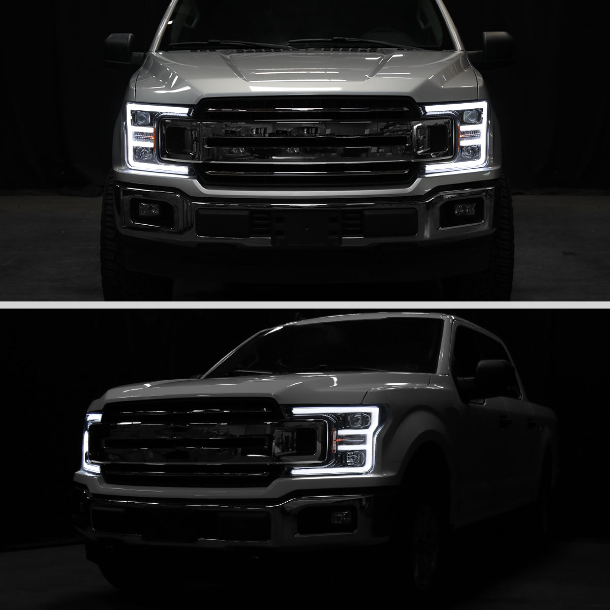 2018-2020 Ford F-150 LED C-Bar Projector Headlights (Glossy Black Housing / Clear Lens)