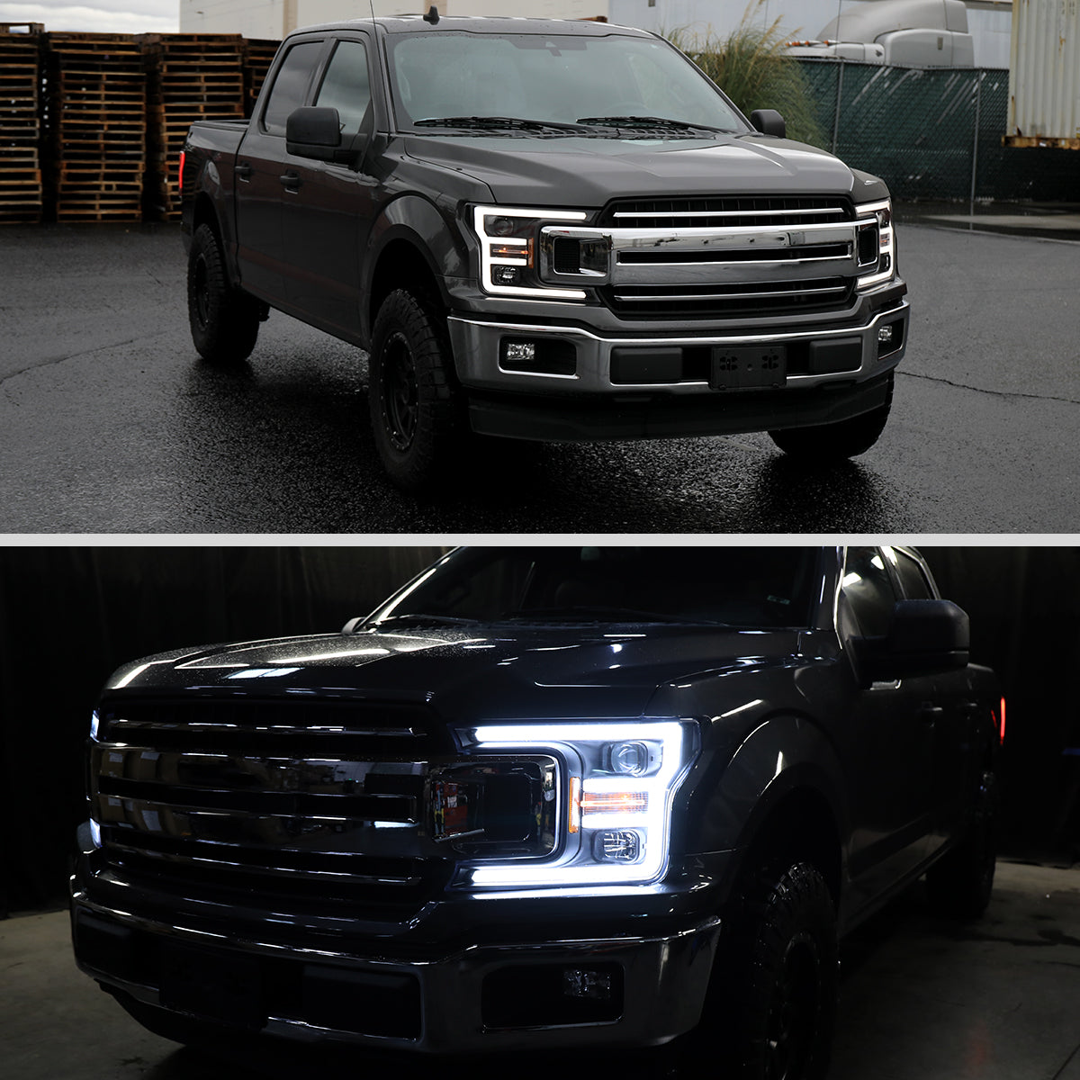 2018-2020 Ford F-150 LED C-Bar Projector Headlights (Black Housing / Clear Lens)