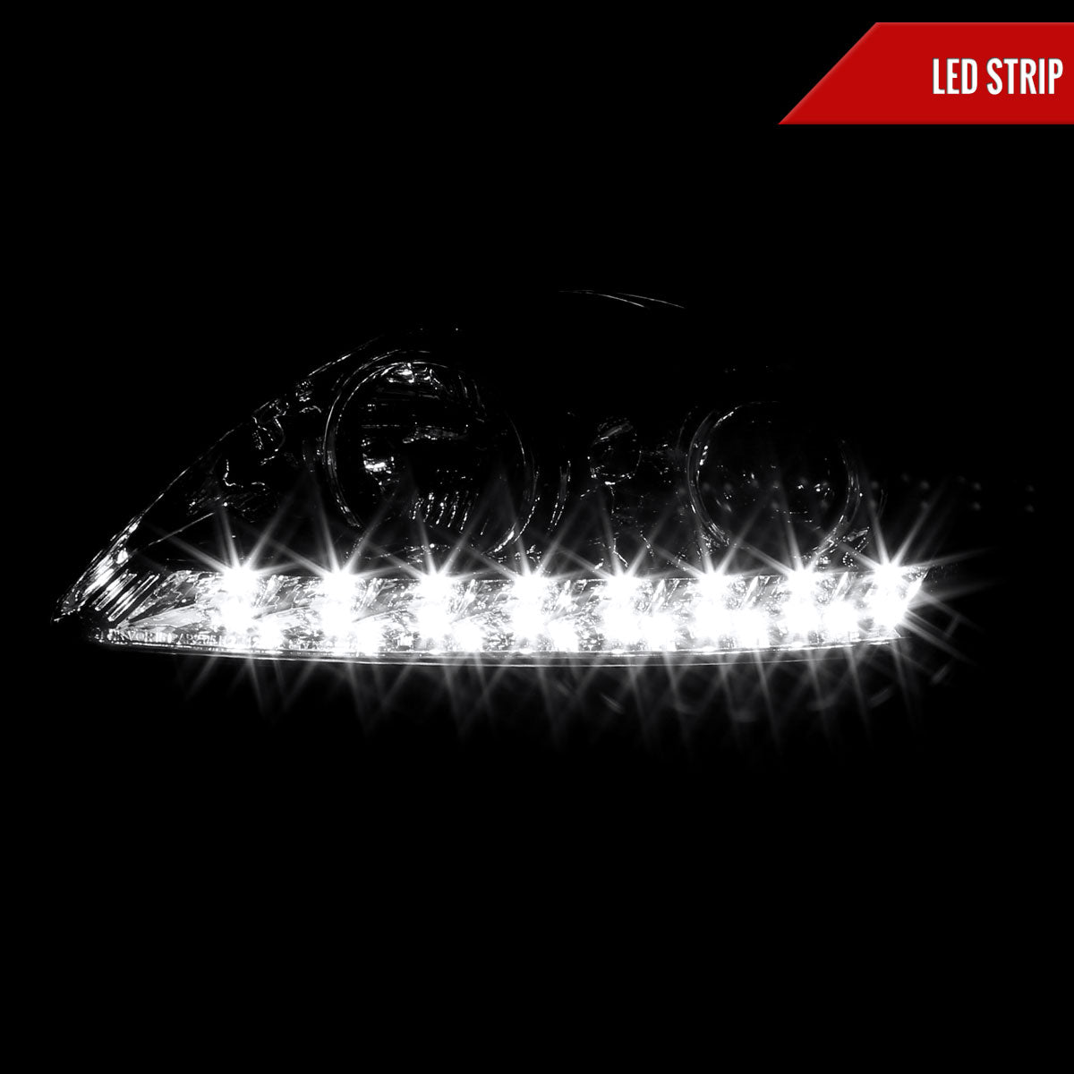 2005-2010 Pontiac G6 Projector Headlights w/ LED Light Strip (Chrome Housing/Smoked Lens)