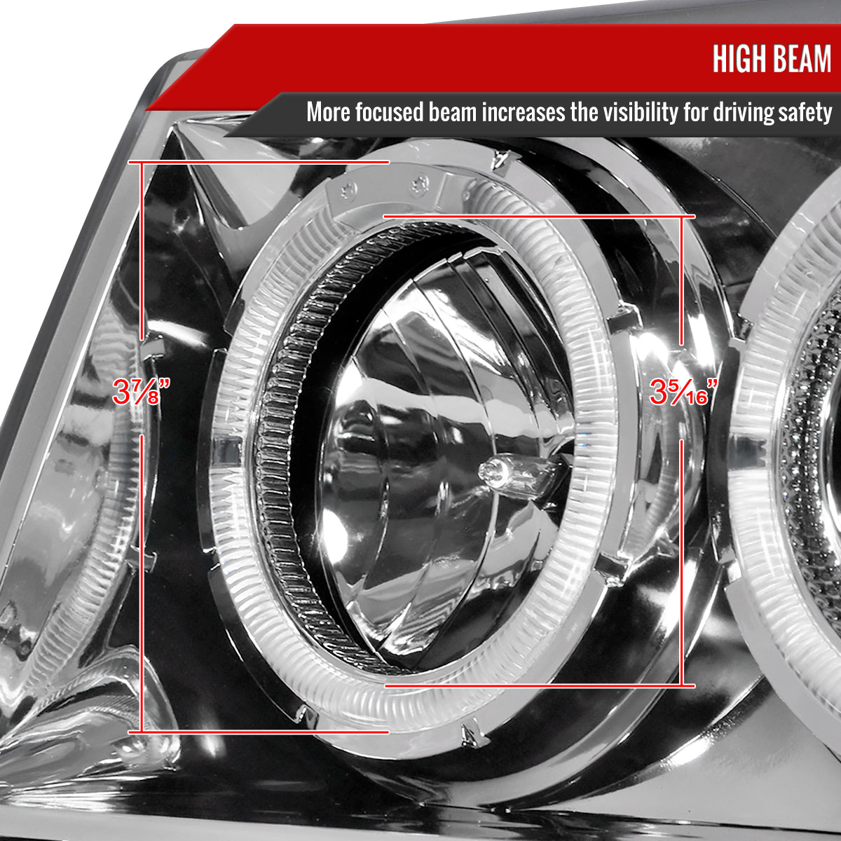 1993-1996 Jeep Grand Cherokee Dual Halo Projector Headlights (Chrome Housing/Clear Lens)