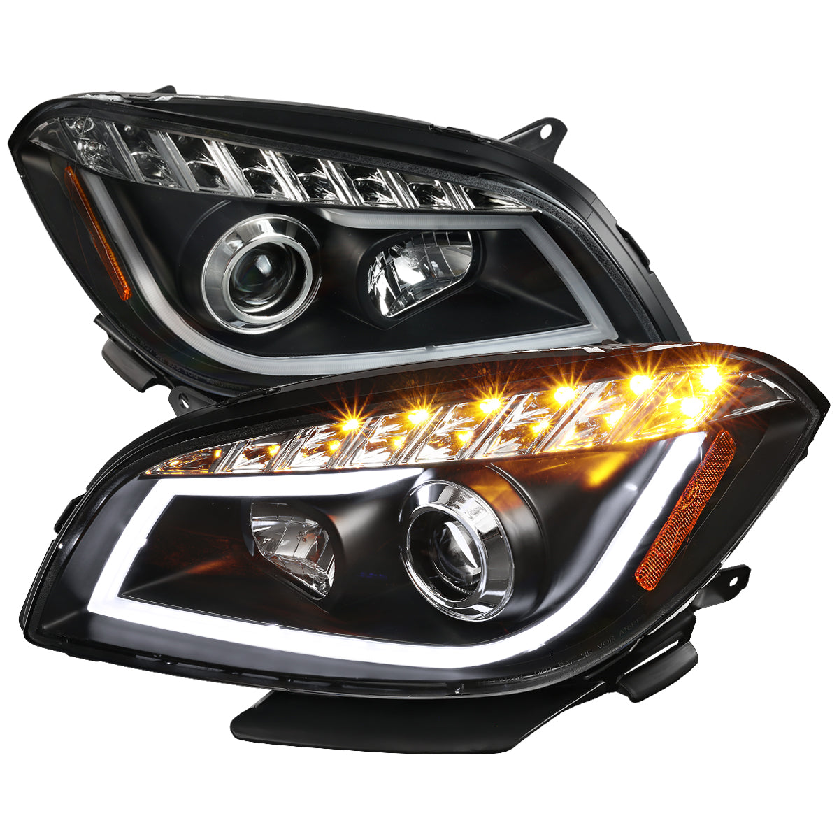 2008-2012 Chevrolet Malibu LS LT LTZ Hybrid LED Bar Projector Headlights w/ LED Turn Signal Lights (Matte Black Housing/Clear Lens)