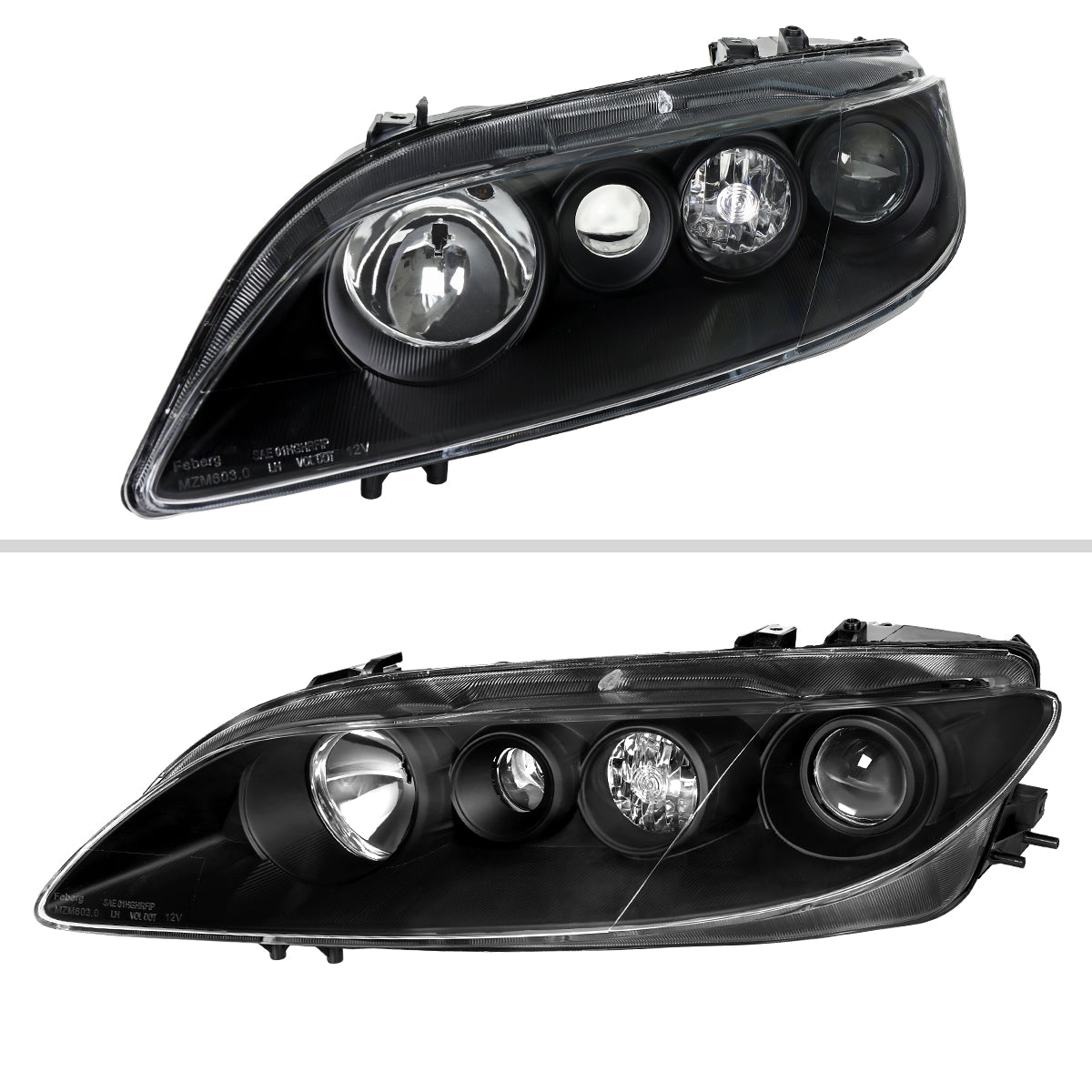 2003-2005 Mazda 6 Factory Style Projector Headlights (Matte Black Housing/Clear Lens)