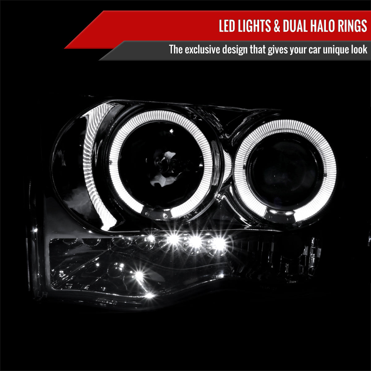 2002-2005 Dodge RAM 1500/ 2003-2005 RAM 2500 3500 Dual Halo Projector Headlights (Chrome Housing/Clear Lens)