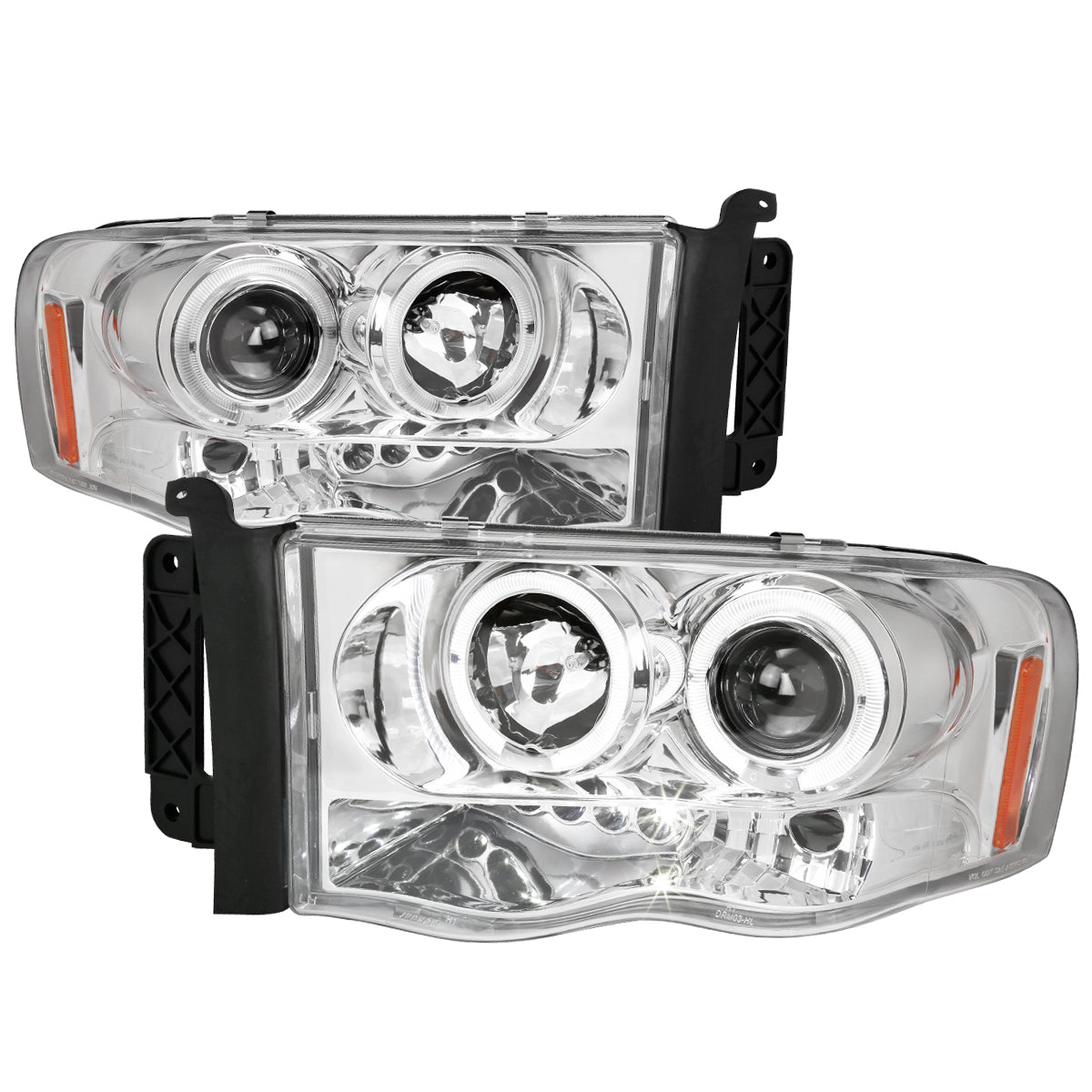 2002-2005 Dodge RAM 1500/ 2003-2005 RAM 2500 3500 Dual Halo Projector Headlights (Chrome Housing/Clear Lens)