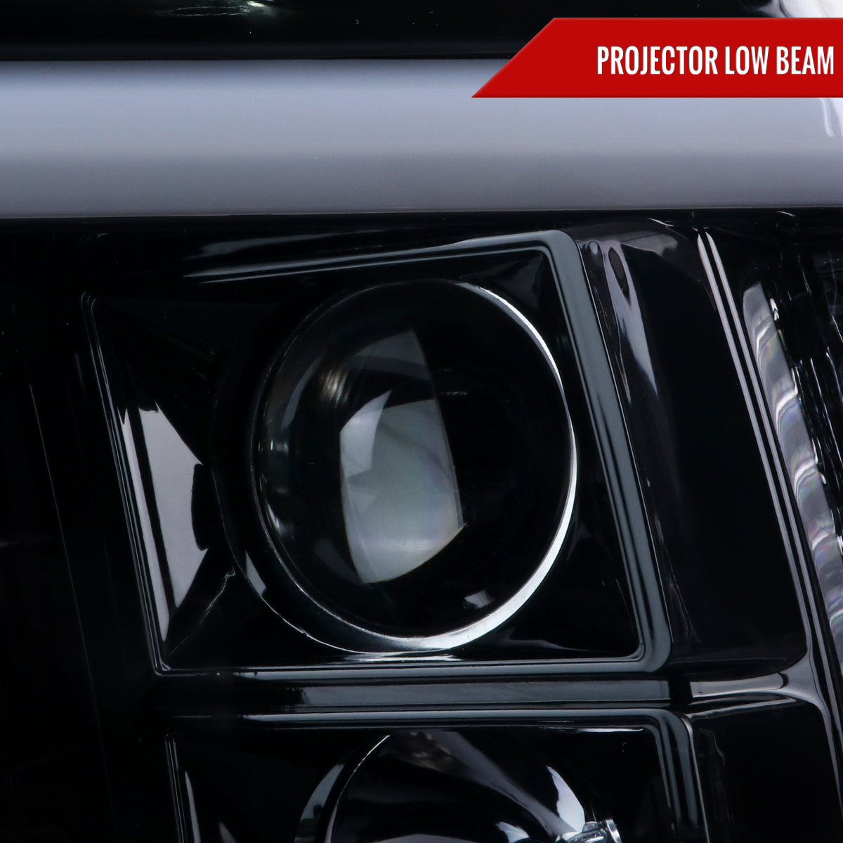 2009-2018 Dodge RAM 1500 / 2019-2021 RAM Classic / 2010-2018 2500 3500 LED C-Bar Projector Headlights (Glossy Black Housing/Smoked Lens)