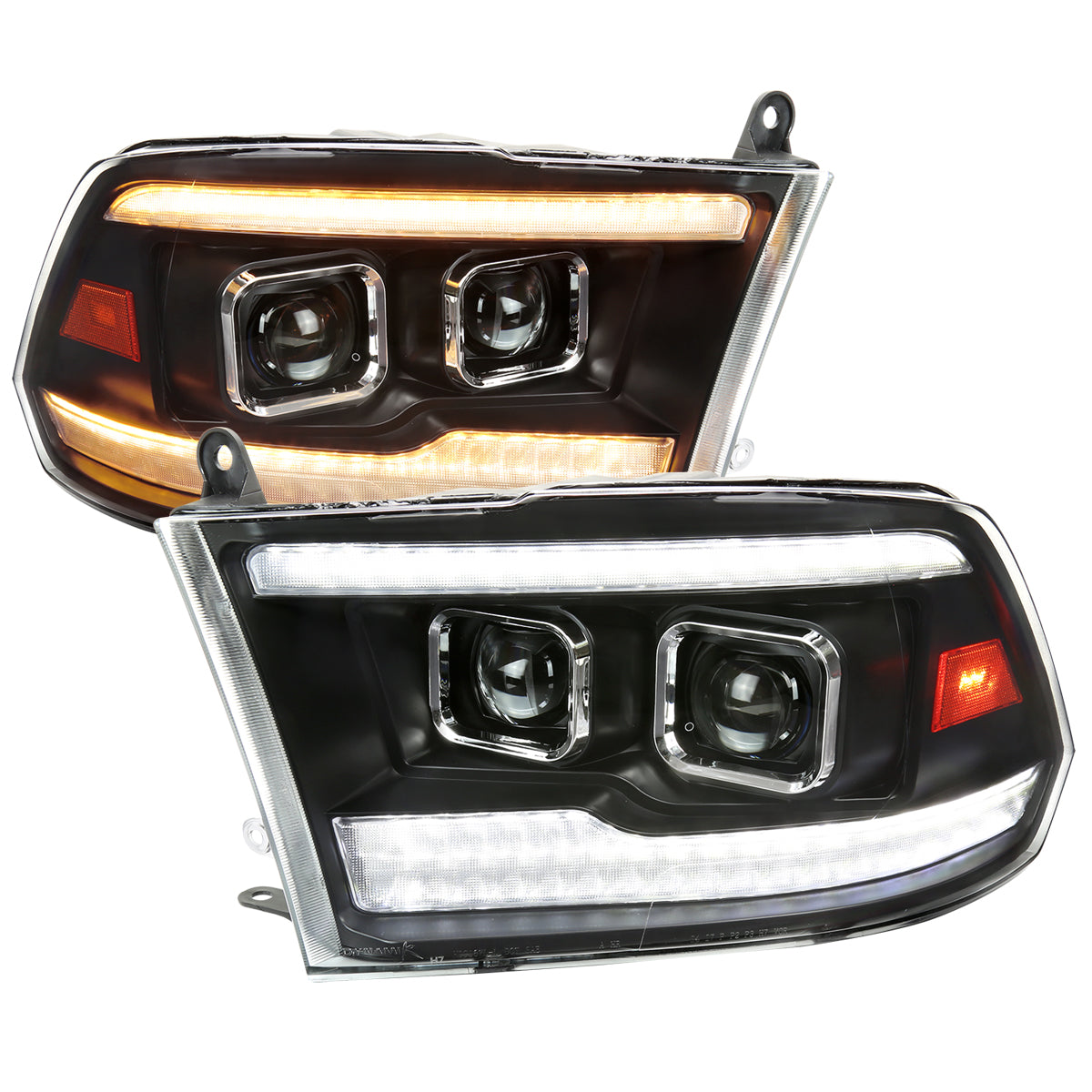 2009-2018 Dodge RAM 1500 / 2019-2021 RAM Classic / 2010-2018 RAM 2500 3500 Switchback Sequential Projector Headlights (Matte Black Housing/Clear Lens)