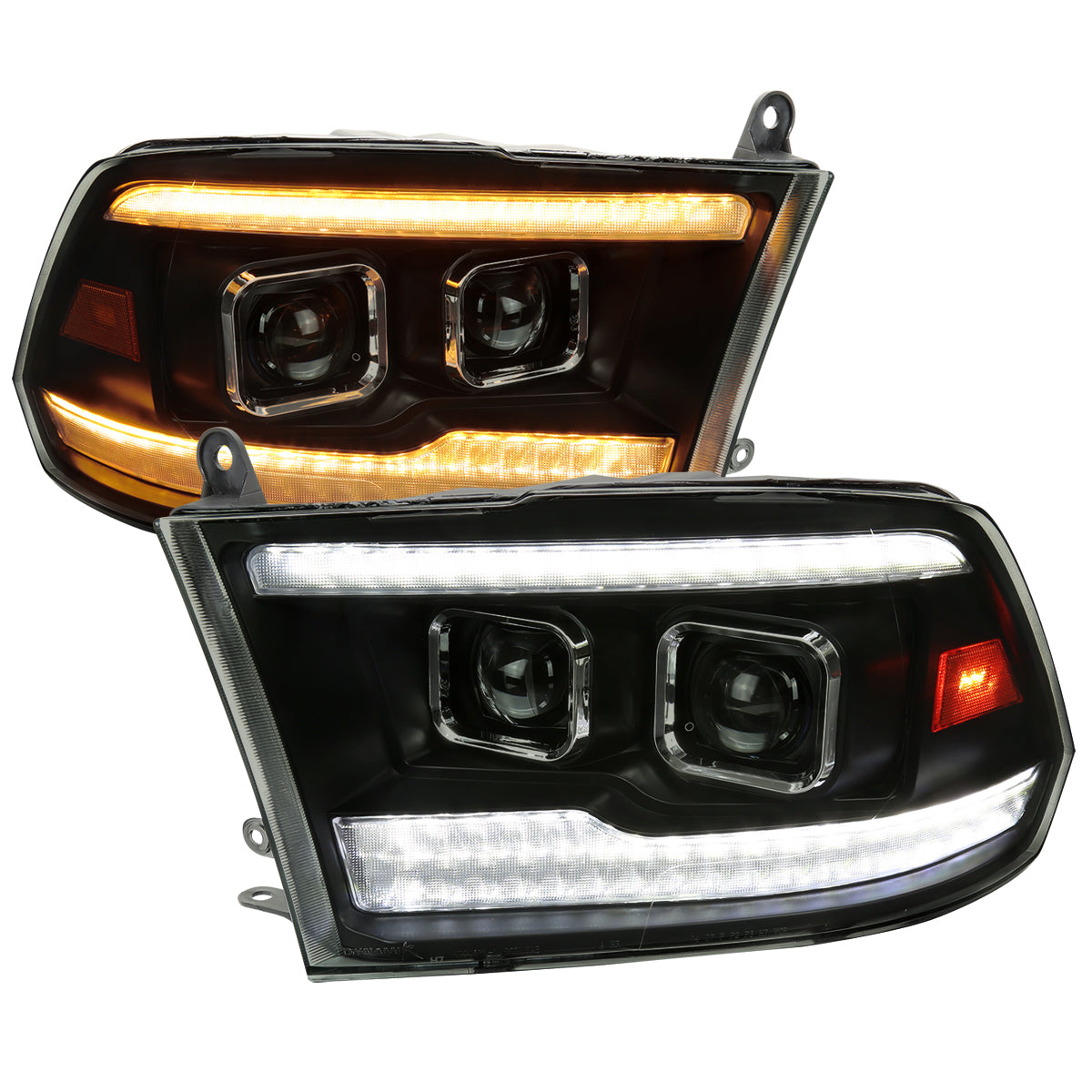2009-2018 Dodge RAM 1500 / 2019-2021 RAM Classic / 2010-2018 RAM 2500 3500 Switchback Sequential Projector Headlights (Matte Black Housing/Smoked Lens)
