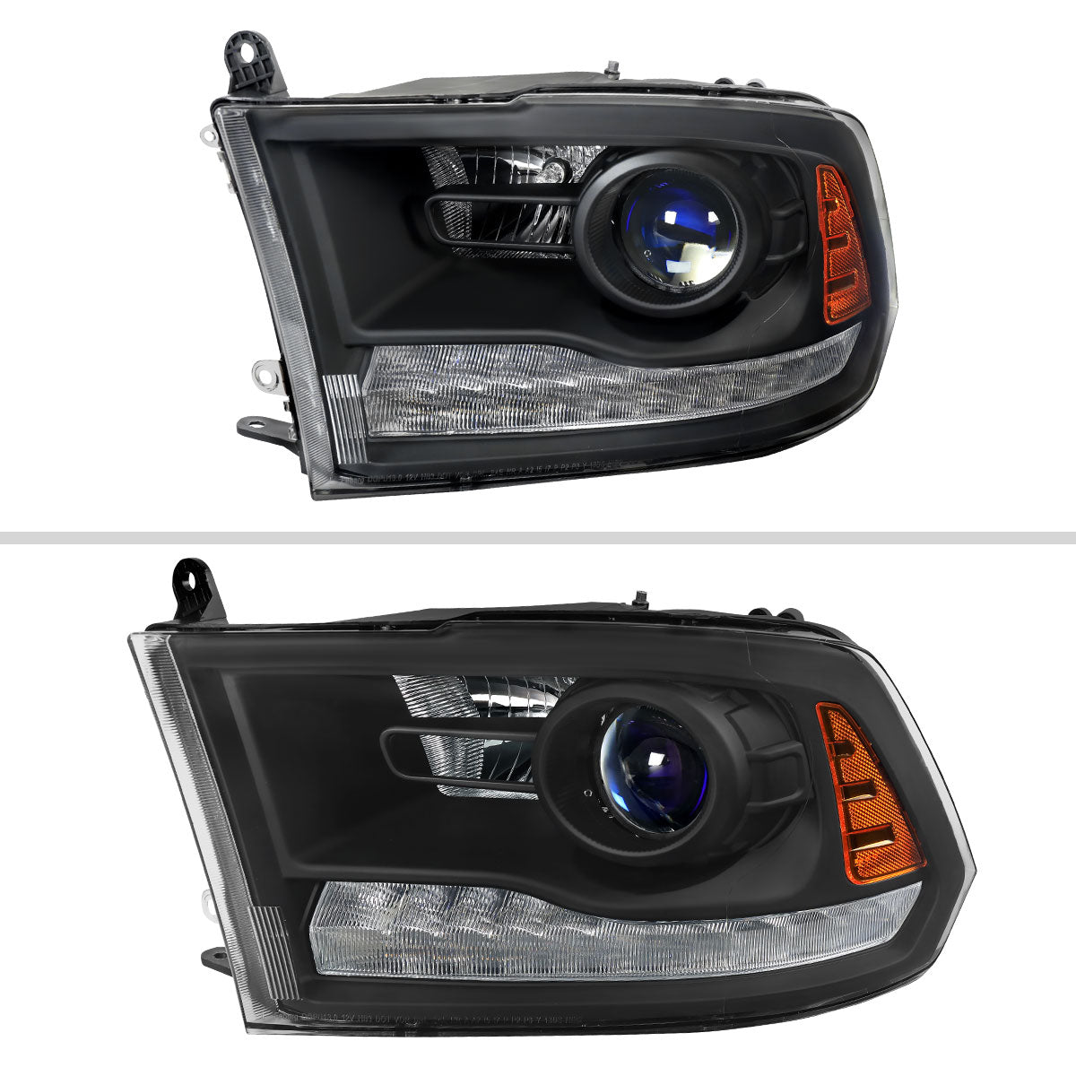 2013-2018 Ram 1500 2500 3500 LED Bar Projector Headlights (Matte Black Housing/Clear Lens)