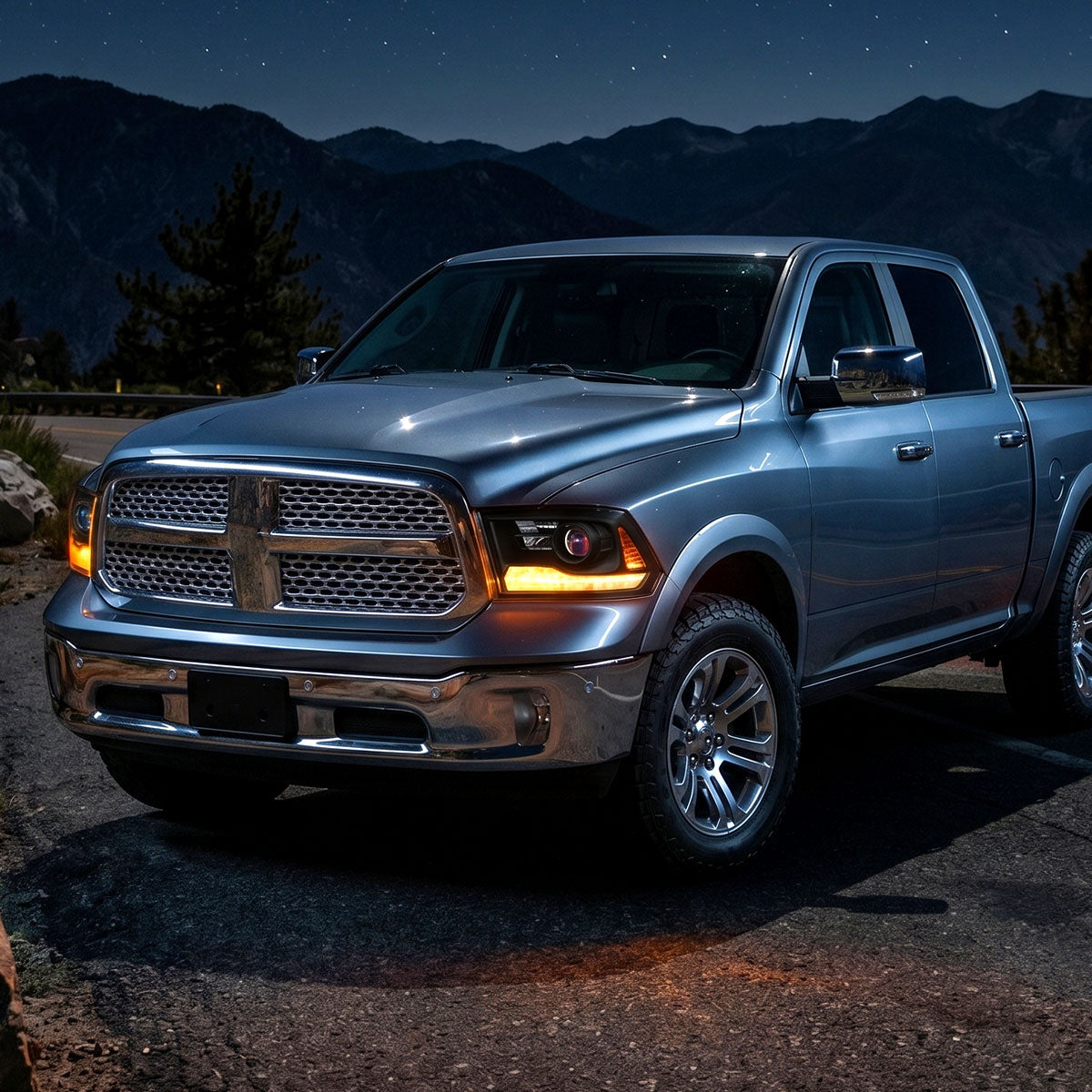 2013-2018 Ram 1500 2500 3500 LED Bar Projector Headlights (Matte Black Housing/Clear Lens)
