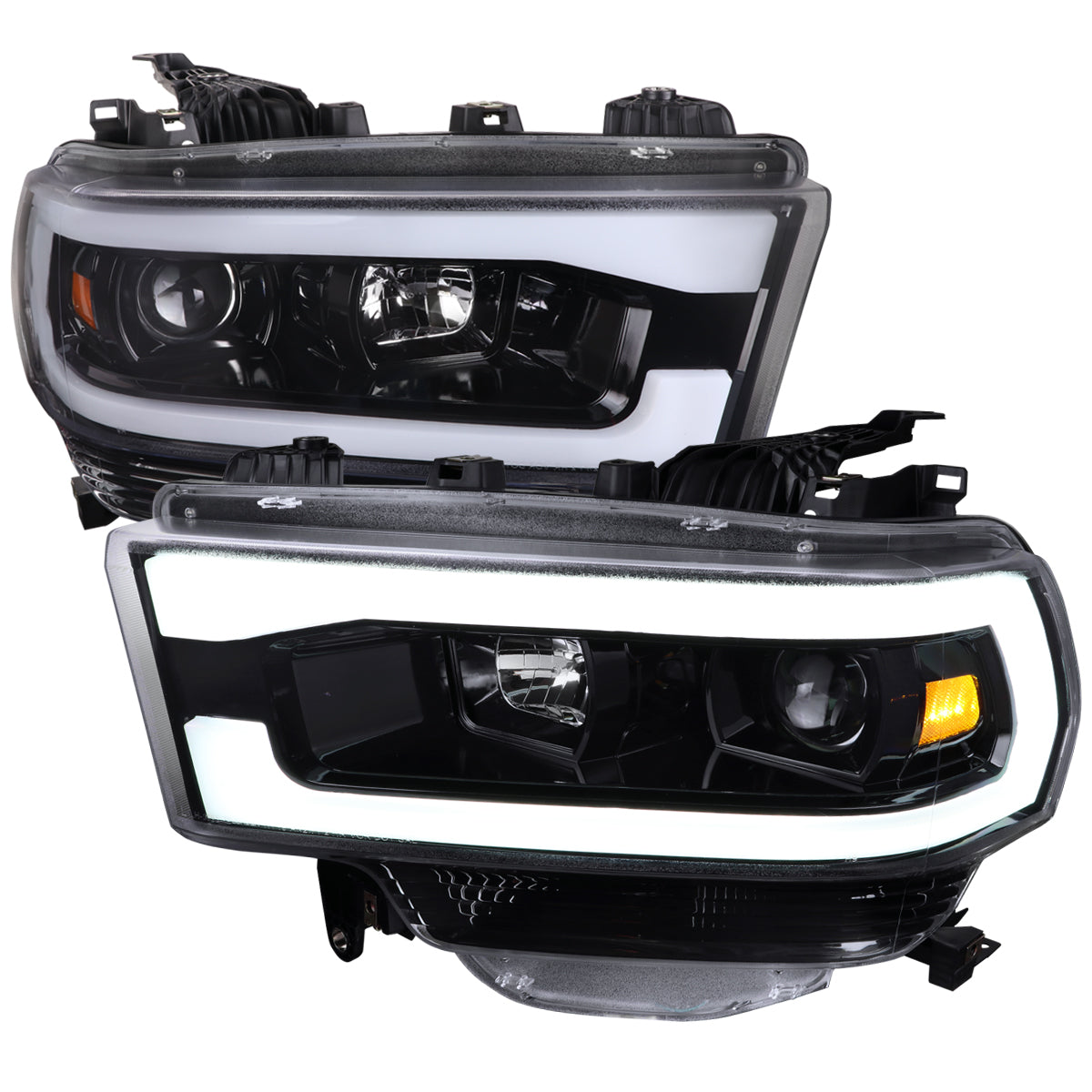 2019-2024 Dodge RAM 2500/3500/4500/5500 LED Tube Projector Headlights (Jet Black Housing/Clear Lens)