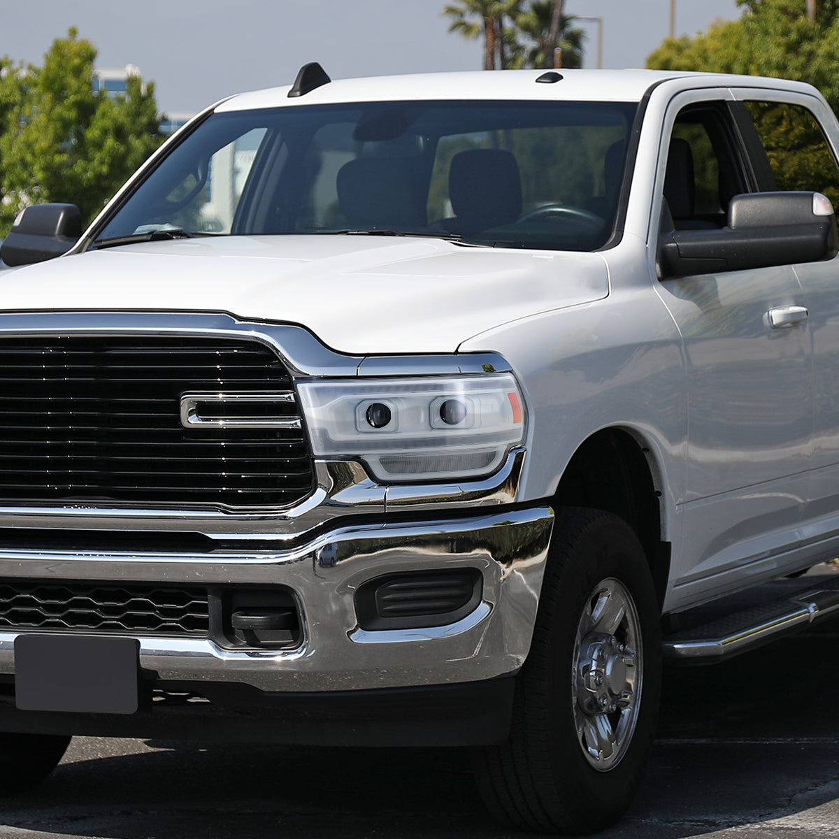 2019-2024 Dodge RAM 2500/3500/4500/5500 Switchback Sequential LED Turn Signal Projector Headlights (White Housing/Clear Lens)