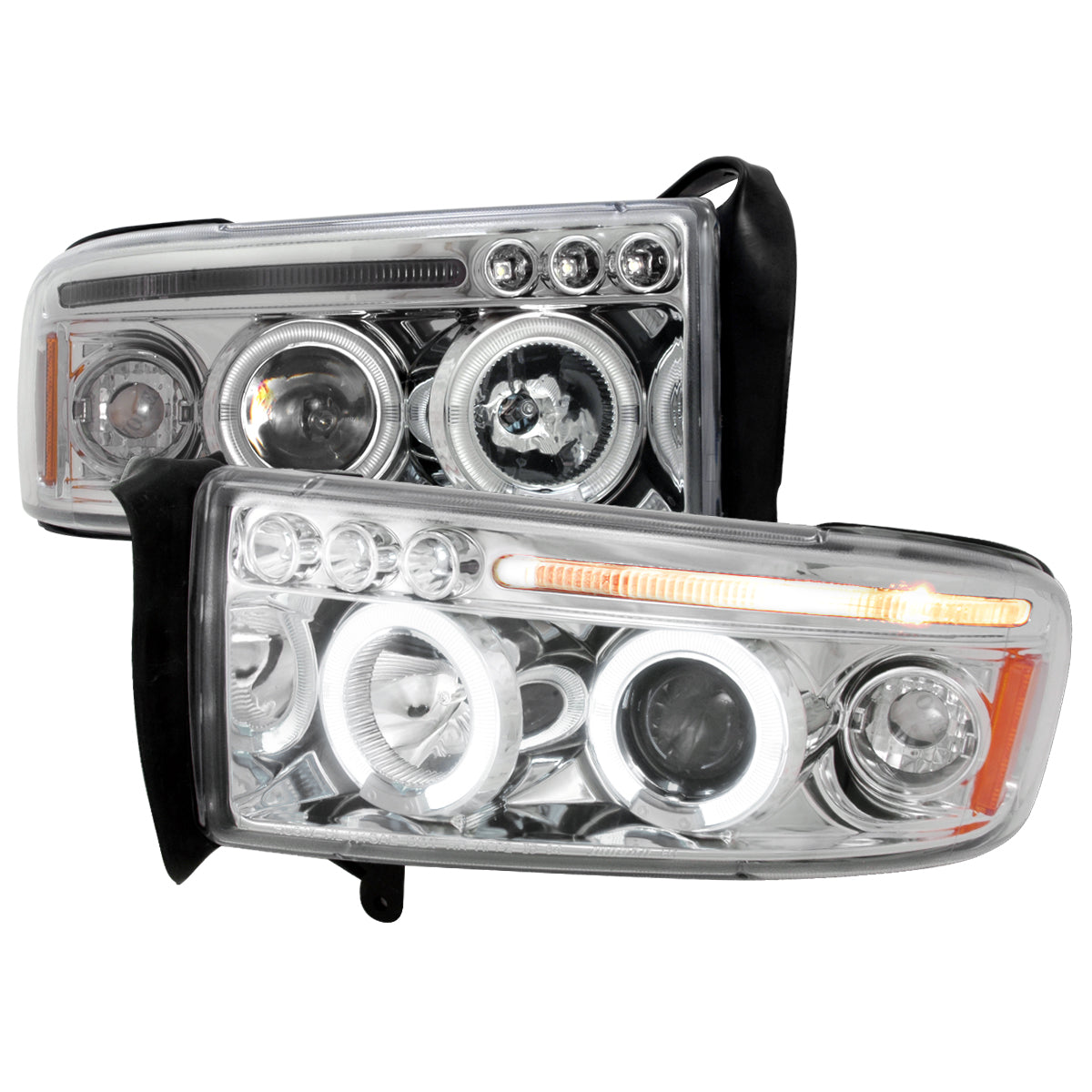 1994-2001 Dodge RAM 1500 2500 3500 Dual Halo Projector Headlights (Chrome Housing/Clear Lens)