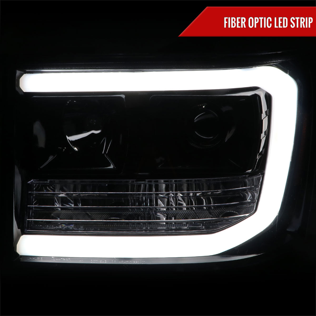 2007-2013 GMC Sierra 1500 / 2007-2014 Sierra 1500HD 2500HD 3500HD / 2009-2013 Sierra 1500 Hybrid LED C-Bar Projector Headlights (Glossy Black Housing/Smoked Lens)