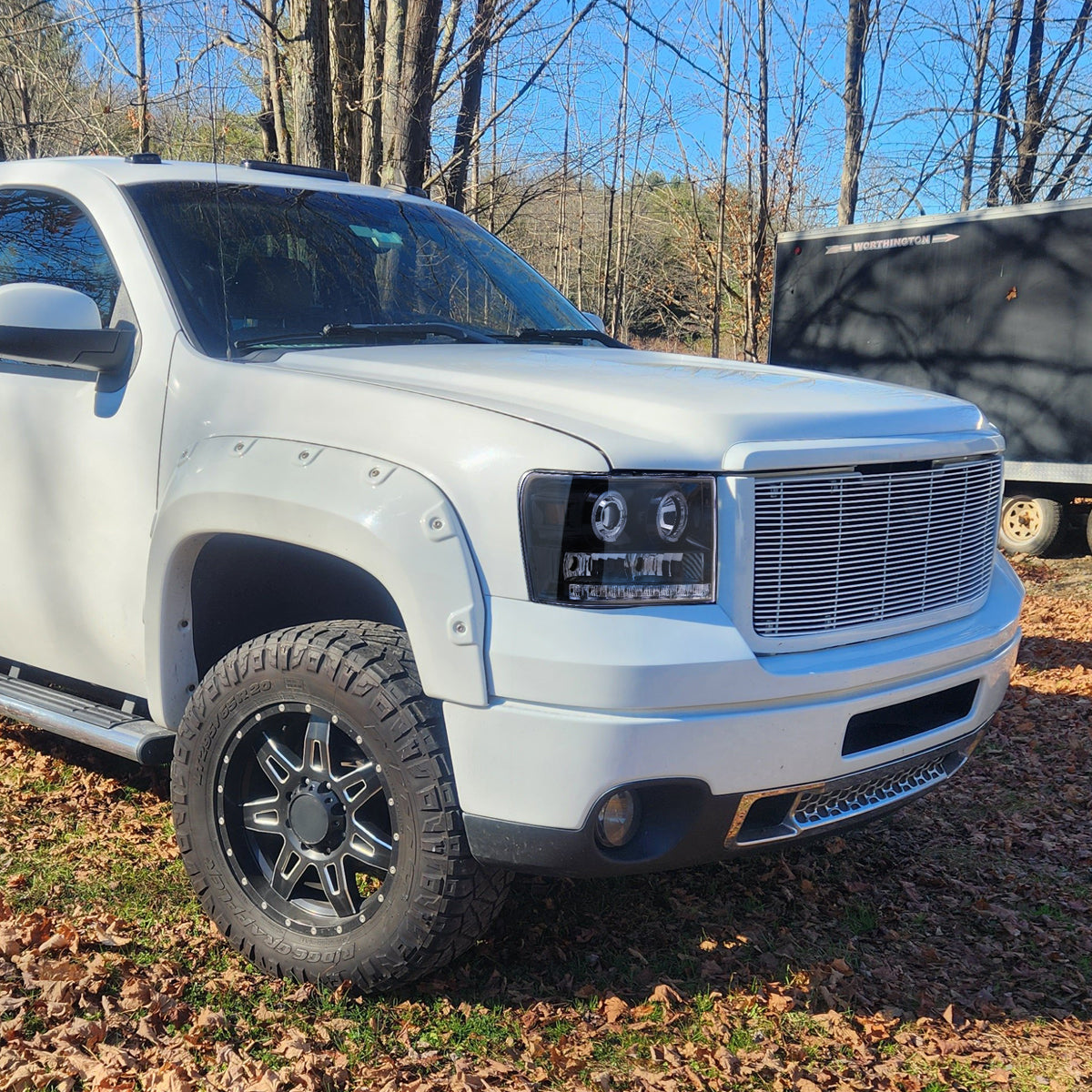 2007-2014 GMC Sierra SMD Dual Halo Projector Headlights (Glossy Black Housing/Smoked Lens)