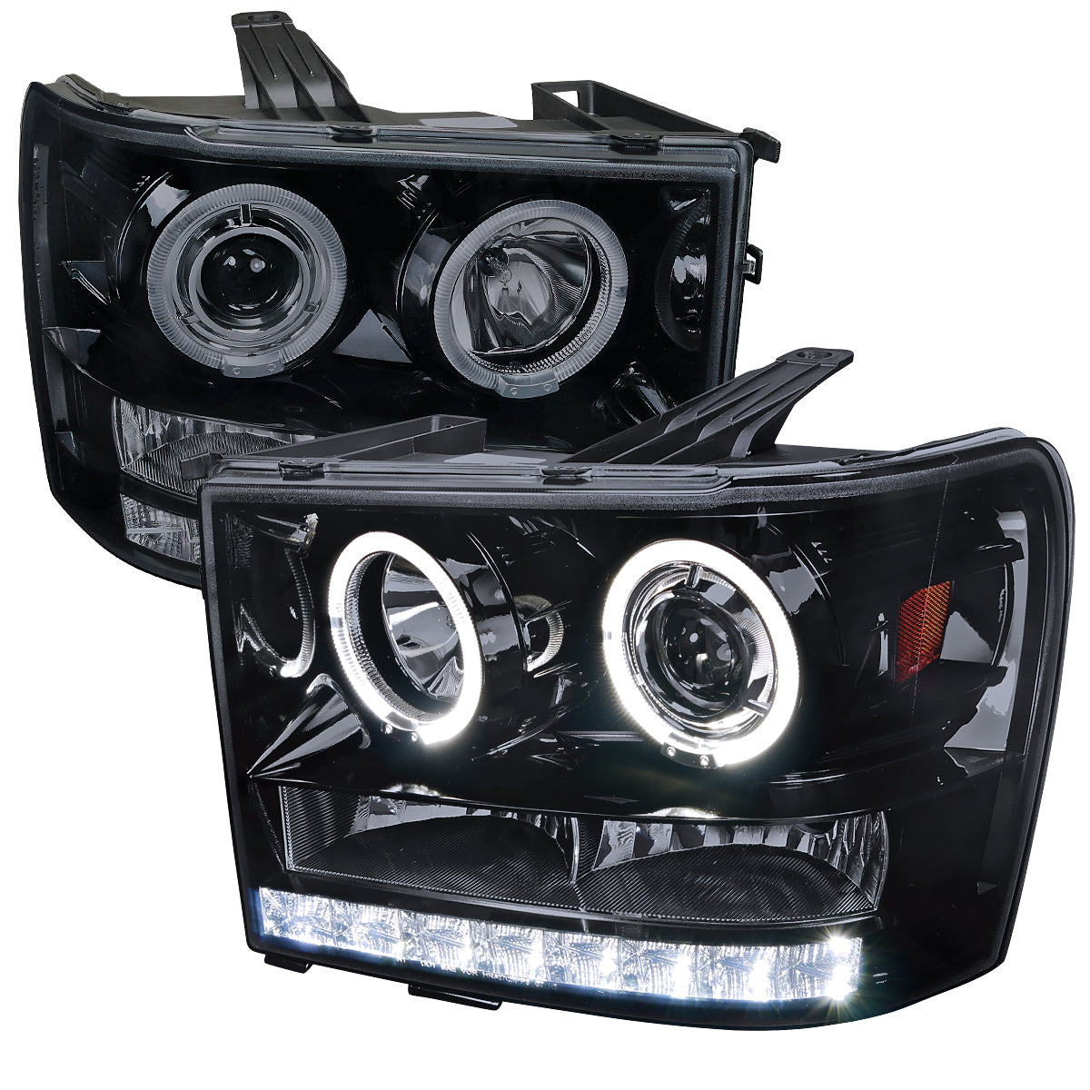 2007-2014 GMC Sierra SMD Dual Halo Projector Headlights (Glossy Black Housing/Smoked Lens)