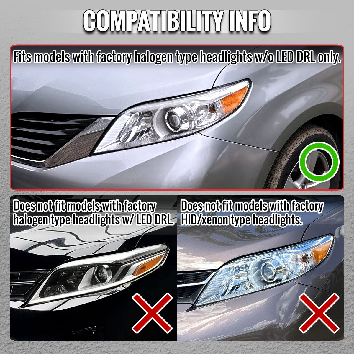 2011-2020 Toyota Sienna Switchback Sequential LED Bar Projector Headlights (Chrome Housing / Clear Lens)