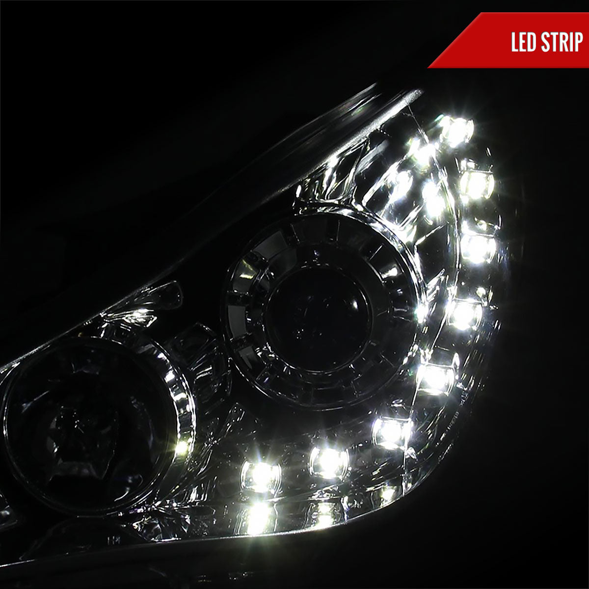 2011-2014 Hyundai Sonata Projector Headlights w/ SMD LED Light Strip (Chrome Housing/Clear Lens)