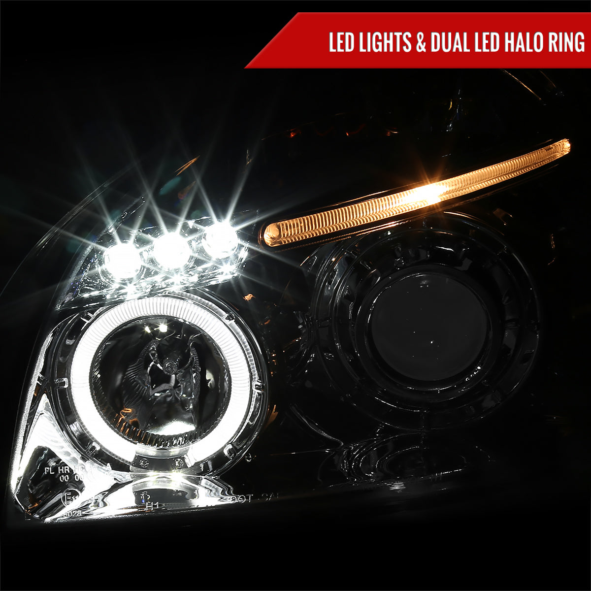 2005-2009 Hyundai Tucson Single Halo Projector Headlights (Chrome Housing/Clear Lens)