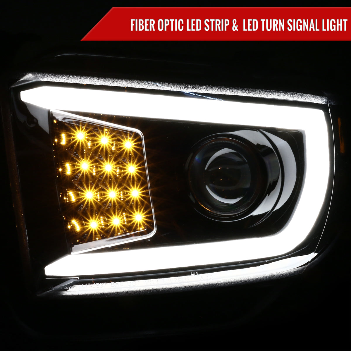 2014-2021 Toyota Tundra LED C-Bar Projector Headlights w/ LED Turn Signal Lights (Glossy Black Housing/Clear Lens)