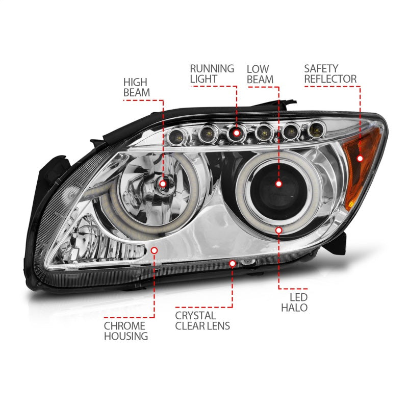 ANZO 2005-2010 Scion Tc Projector Headlights w/ Halo Chrome (CCFL)-SR1 Performance