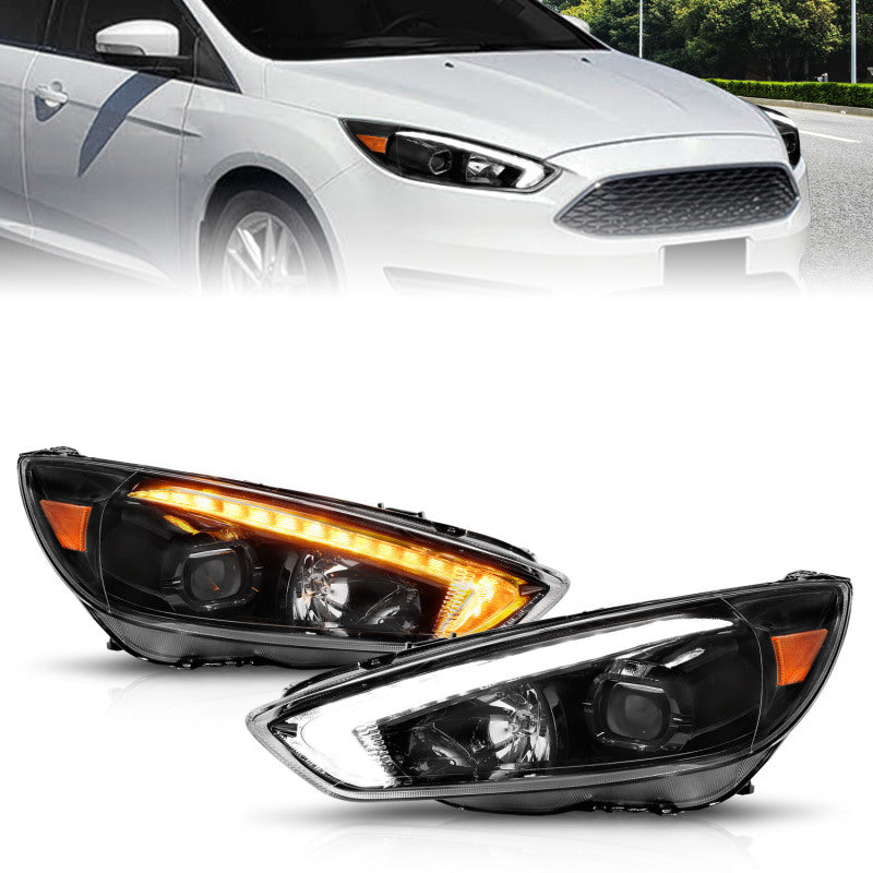 ANZO 15-18 Ford Focus Projector Headlights - w/ Light Bar Switchback Black Housing-SR1 Performance