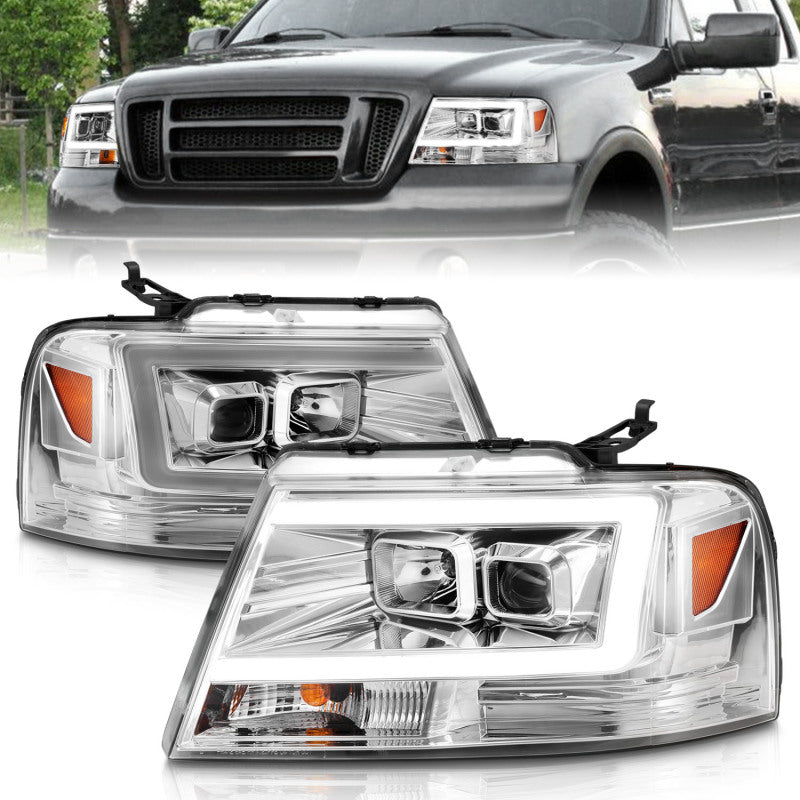 ANZO 2004-2008 Ford F-150 Projector Headlights w/ Light Bar Chrome Housing-SR1 Performance