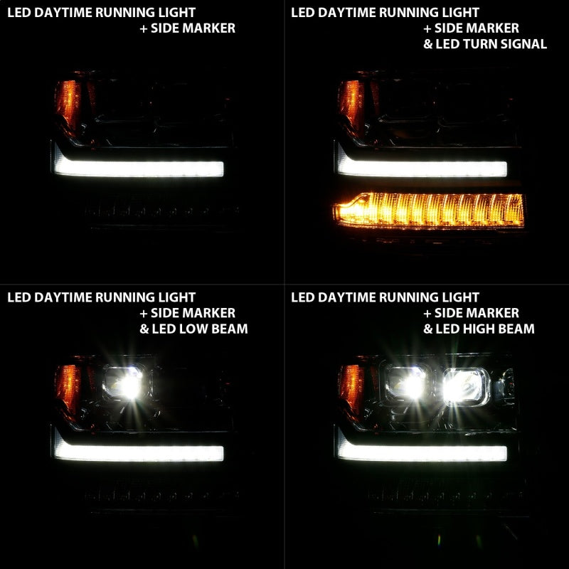 ANZO 16-18 Chevrolet Silverado 1500 LED Projector Headlights w/Plank Style Switchback Chrome w/Amber-SR1 Performance