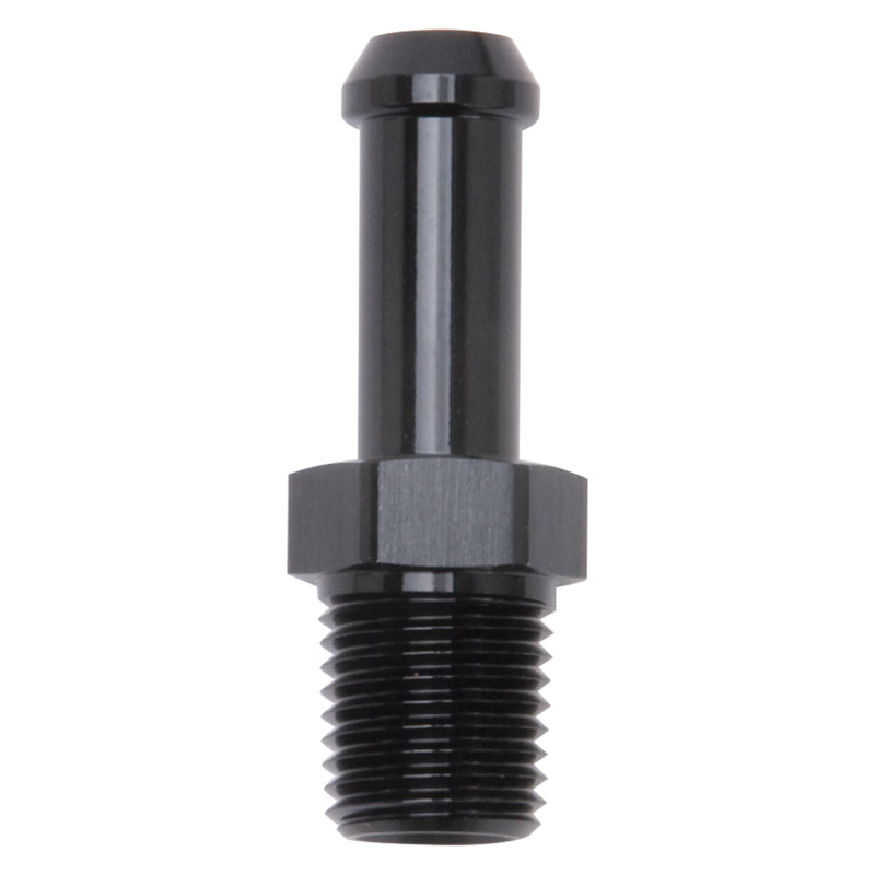 Edelbrock Hose End Straight 1/4In NPT to 3/8In Barb Black Anodize-SR1 Performance