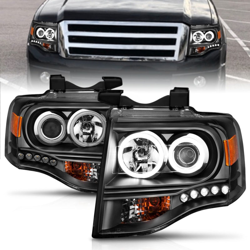 ANZO 2007-2014 Ford Expedition Projector Headlights w/ Halo Black-SR1 Performance