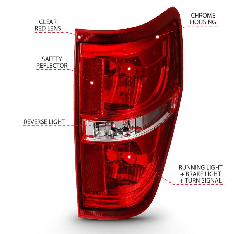 ANZO 2009-2014 Ford F-150 Euro Taillight Red/Clear (W/O Bulb)-SR1 Performance