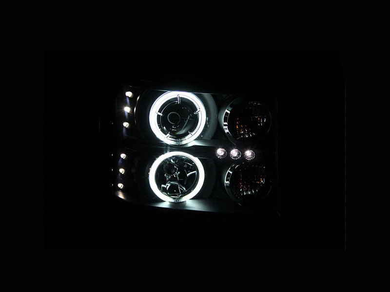 ANZO 2007-2013 Gmc Sierra 1500 Projector Headlights w/ Halo Black-SR1 Performance