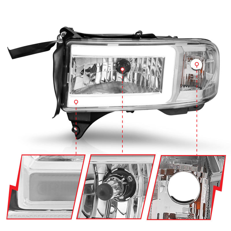 ANZO 94-02 Dodge RAM Crystal Headlight - w/ Light Bar Chrome Housing-SR1 Performance