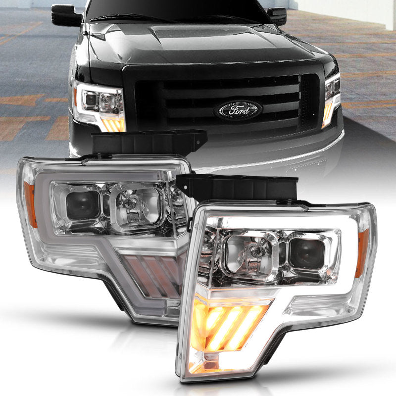 ANZO 2009-2014 Ford F-150 Projector Headlight Chrome Amber-SR1 Performance