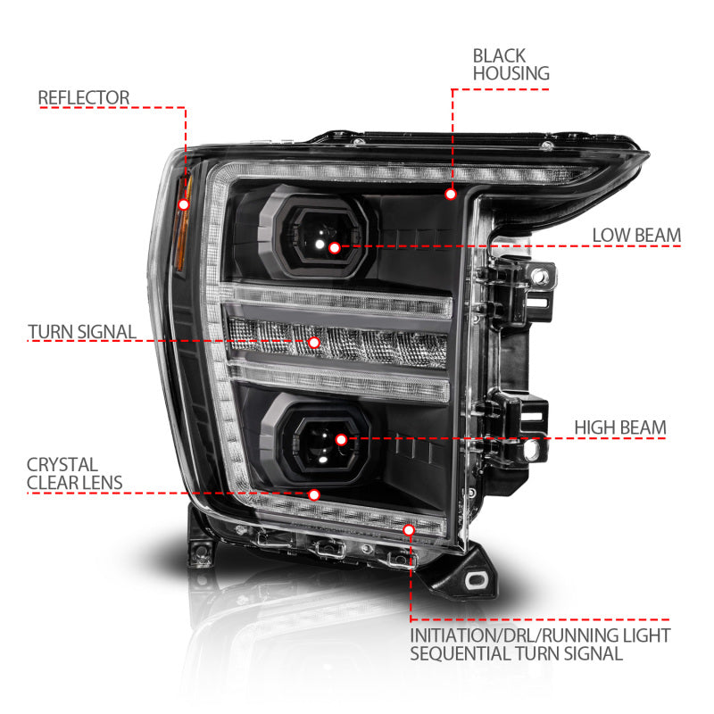 Anzo 21-23 Ford F150 LED Projector Headlight w/Switchback+Sequential - Black (Passenger Side Only)-SR1 Performance